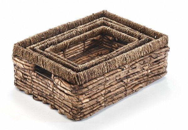 Regalkorb eckig aus geflochten Bananenblatt 4er Set