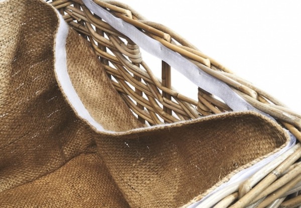 Rattan Kaminholzkorb mit Leinenfutter und stabilen Rollen