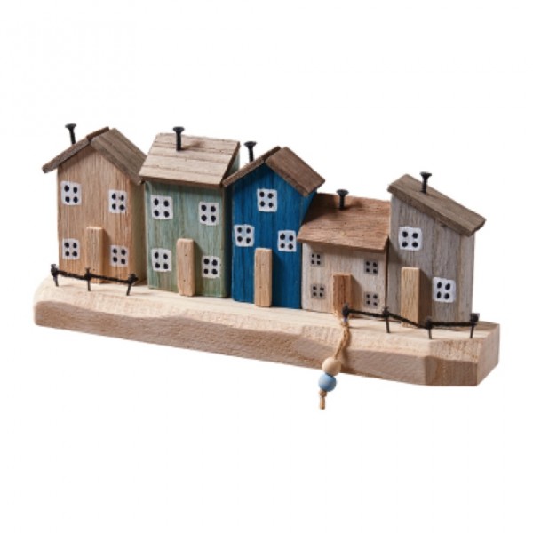 Häuser aus Holz auf Stand creme-blau 33 cm