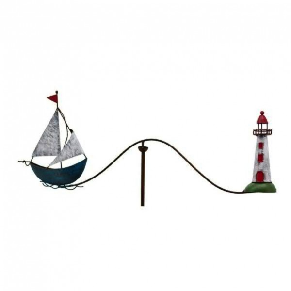 Windspiel Schiff mit Leuchtturm aus Metall - Höhe 127 cm