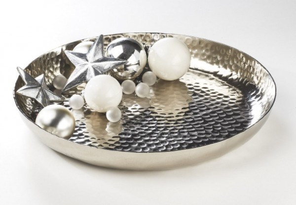 Dekoschale silbern aus gehämmerten Metall 34 cm