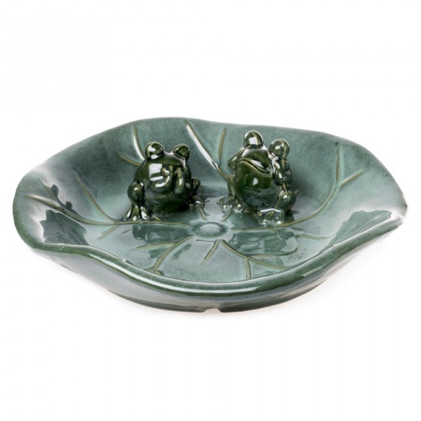 Steingut Vogelbad / Vogeltränke 37 cm - Frösche Motiv