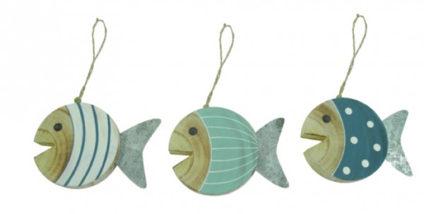 Seaside Holzfisch mit Jutefaden 3er Set