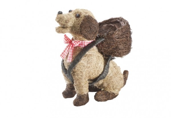 Deko-Hund Leo zum Bepflanzen aus Rattan