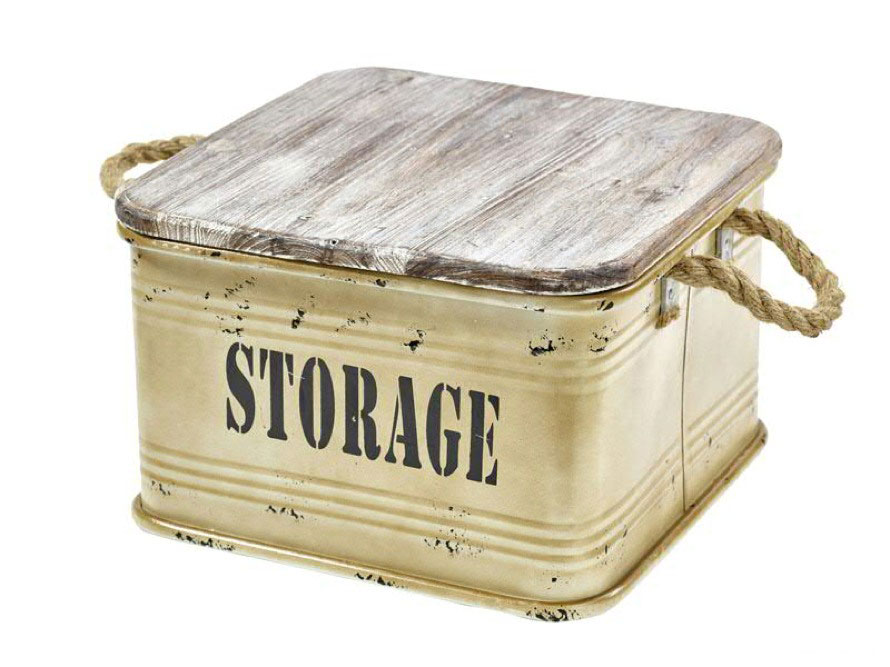 Metall Kiste Storage mit Holzdeckel und Kordelgriffen | Terrapalme Heim