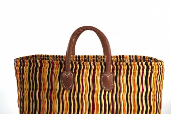 Seegrastasche O Stripes mit Lederhenkel 45 cm