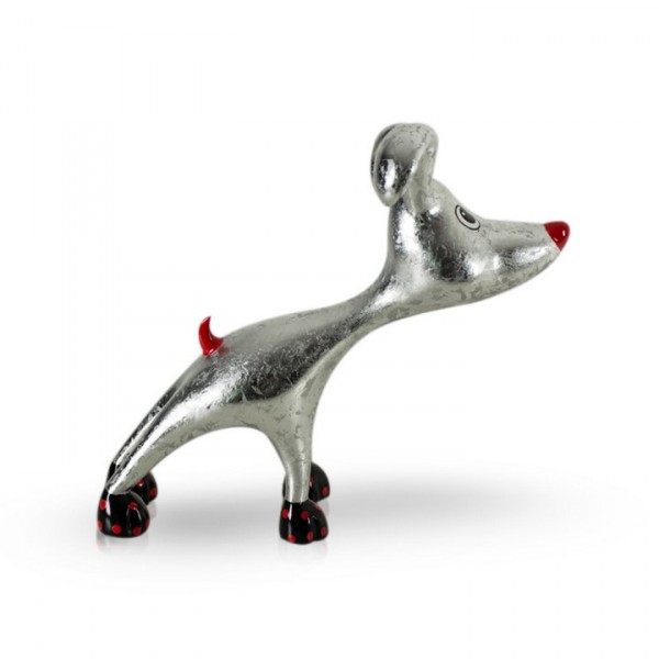 Deko Hund aus Fiberglas - Stretching Dog Billie Fresh Silver