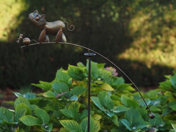 Windspiel Katz und Maus aus Metall - Gartenwippe