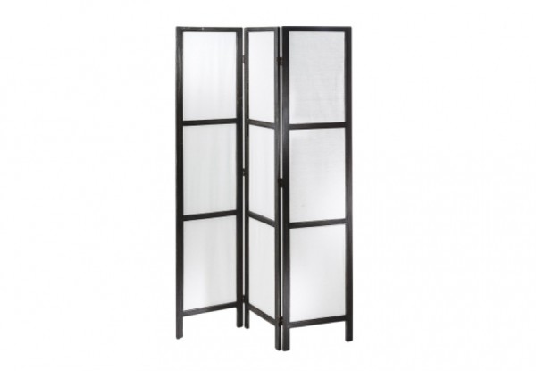 Pure - Paravent mit schwarzen Holzrahmen und Textilbezug