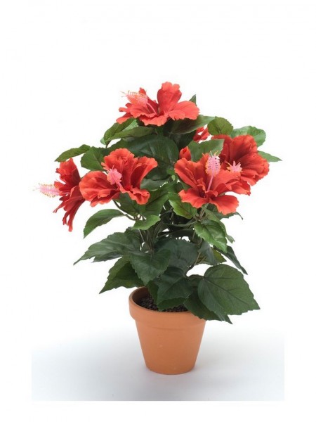 Hibiskus Kunstblumenbusch im Tontopf