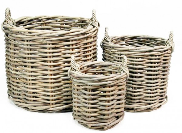 Rattan Korb grau 3er Set