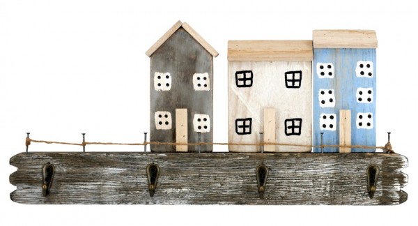 Garderobe mit Holzhäuser aus Treibholz 38 cm