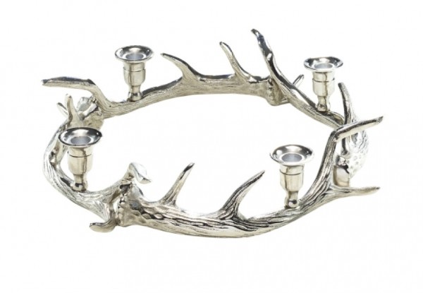 Metall Hirsch Kerzenständer f. 4 Kerzen - siber