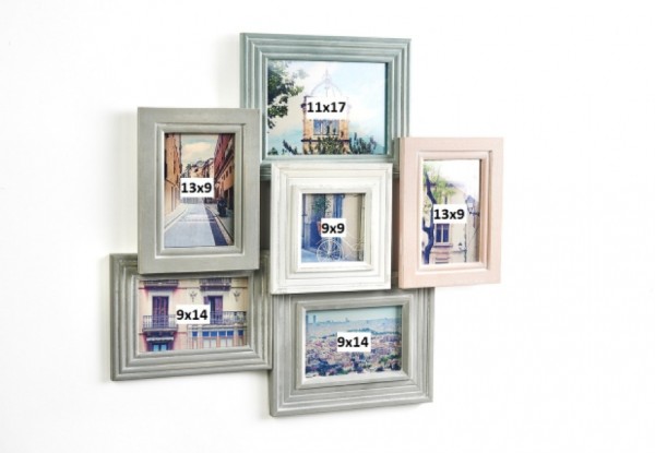 Pastell Collage - Holz Bilderrahmen für 6 Bilder