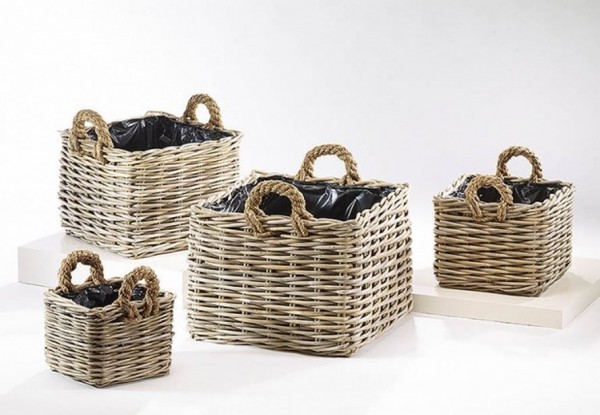 Landsitz Rattan Pflanzkorb quadratisch 4er Set
