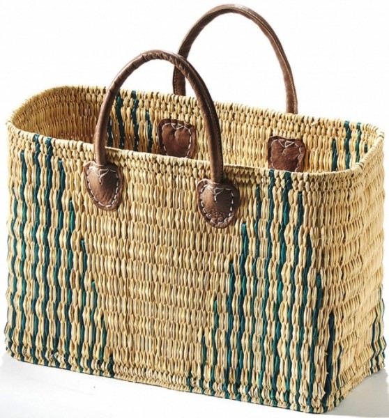 Seegrastasche Stripes mit Lederhenkel 45 cm