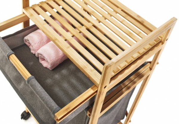 Bambusgestell Wäschesortierer mit 2 Fächer