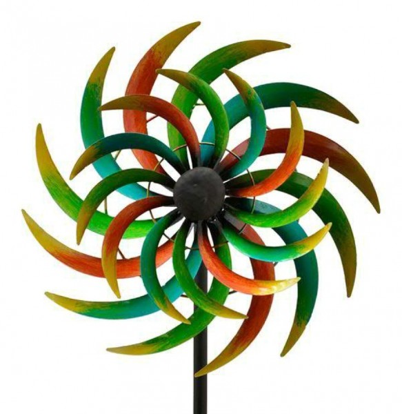 Windrad Bunteblume aus Metall ø 42 - Höhe inkl. Stab 170 cm