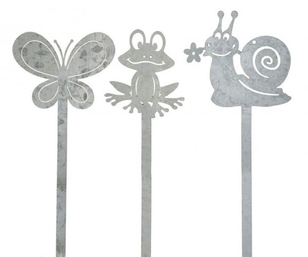 Gartenstecker Frosch/Schnecke/Schmetterling Set aus Zinkmetall