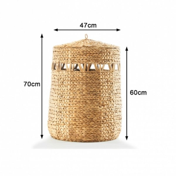 Nature Wäschekorb rund mit Deckel aus Wasserhyazinthe