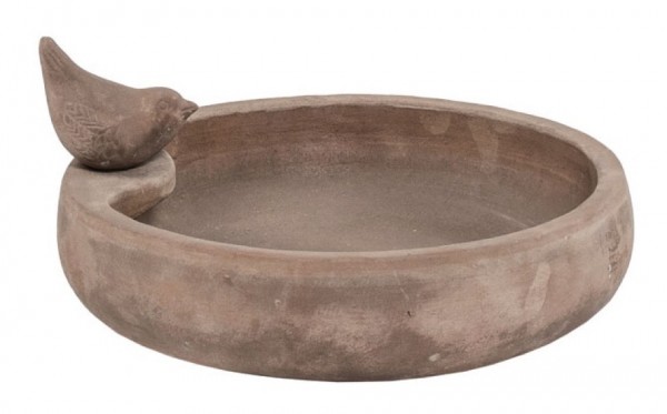 Vogelbad Schale antikterra mit Vogelfigur 32 cm aus Terracotta