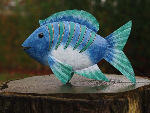 Blauer Fisch aus Metall 45 cm