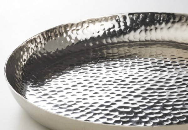 Dekoschale silbern aus gehämmerten Metall 34 cm