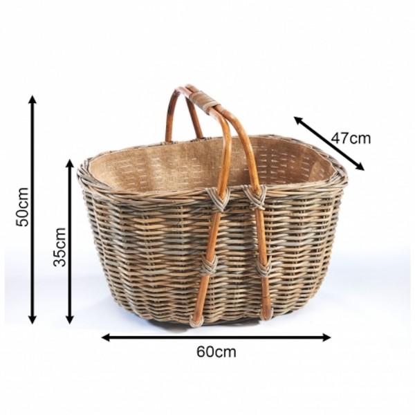 Holztrage aus Kubu Rattan mit abnehmbarem Jutestoff