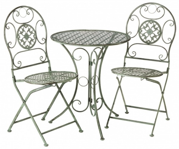 Antiquegreen Tischgruppe inkl. 2 Stühle aus Metall