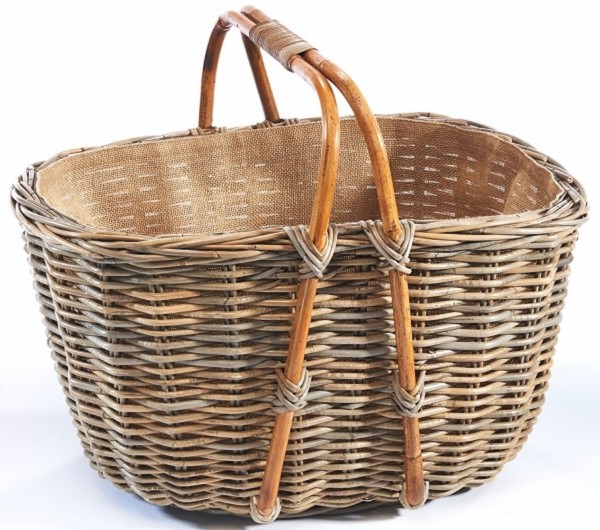 Holztrage aus Kubu Rattan mit abnehmbarem Jutestoff