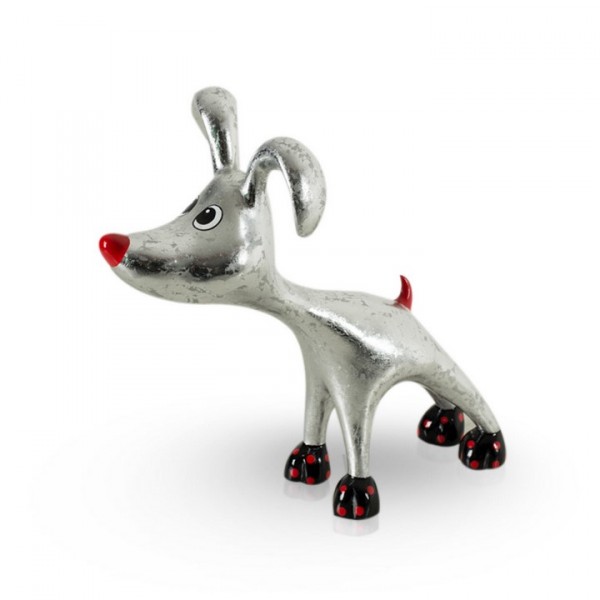 Deko Hund aus Fiberglas - Stretching Dog Billie Fresh Silver