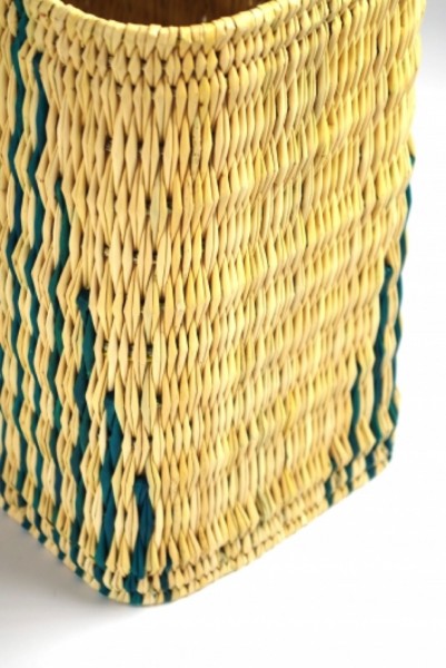Seegrastasche Stripes mit Lederhenkel 45 cm