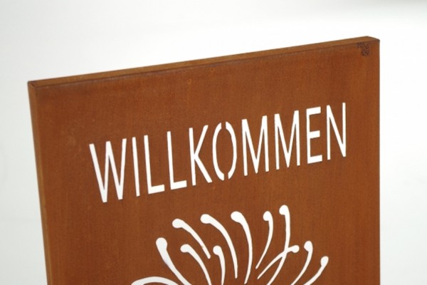 Gartenstecker Sunflower aus Rostmetall 120 cm - Willkommen Tafel