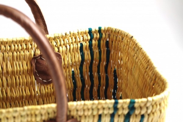 Seegrastasche Stripes mit Lederhenkel 45 cm