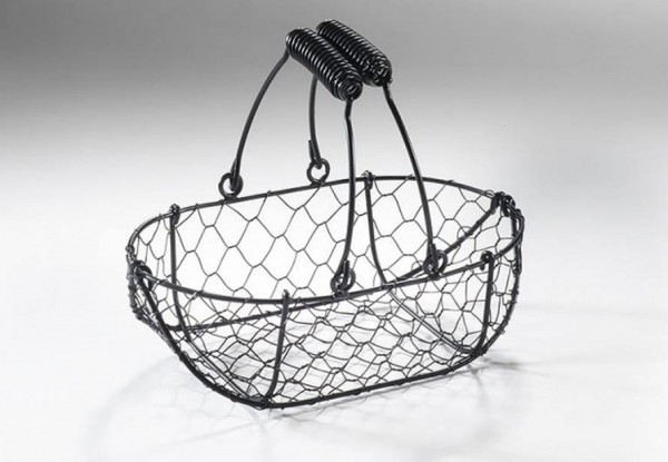 Klara schwarzer Drahtkorb oval aus Metall mit Henkel