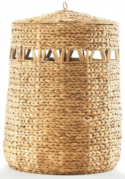 Nature Wäschekorb rund mit Deckel aus Wasserhyazinthe