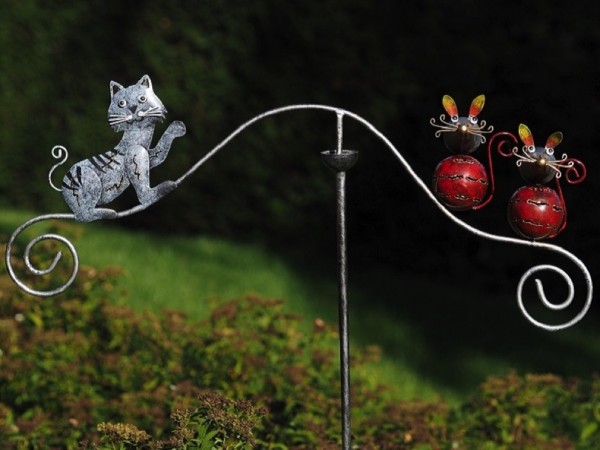 Gartenwippe Katze und Mäuse aus Metall - Windspiel