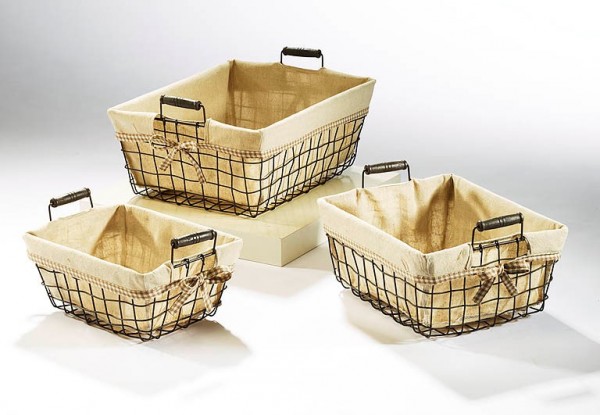 Metalldraht Dekokorb Tekla | eckig mit Textilstoff | Terrapalme Heim