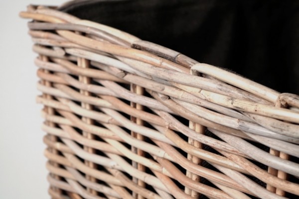 Rattan Kaminholzkorb eckig mit Rollen und Henkel